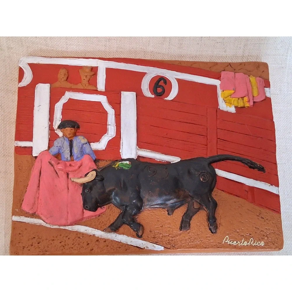 Ceramica Maruiz Spanish Bullfight Terracotta Wall Plaque Matador Bull Art 553